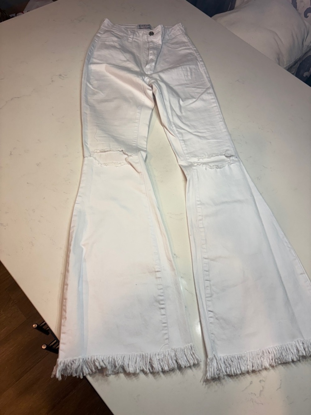 SWANK White Frayed Hem Flare Jeans